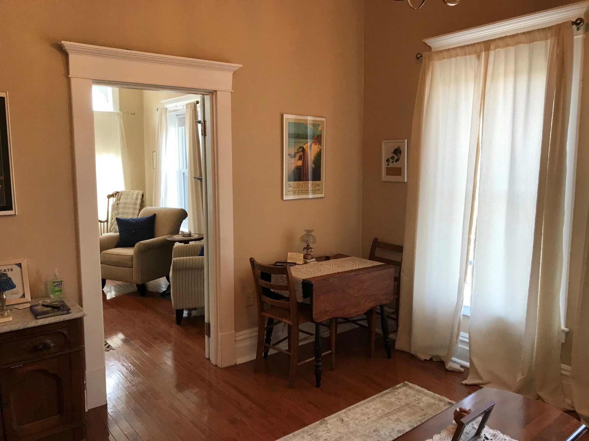 Chessie Room Living Area with comfortable seating and historic details